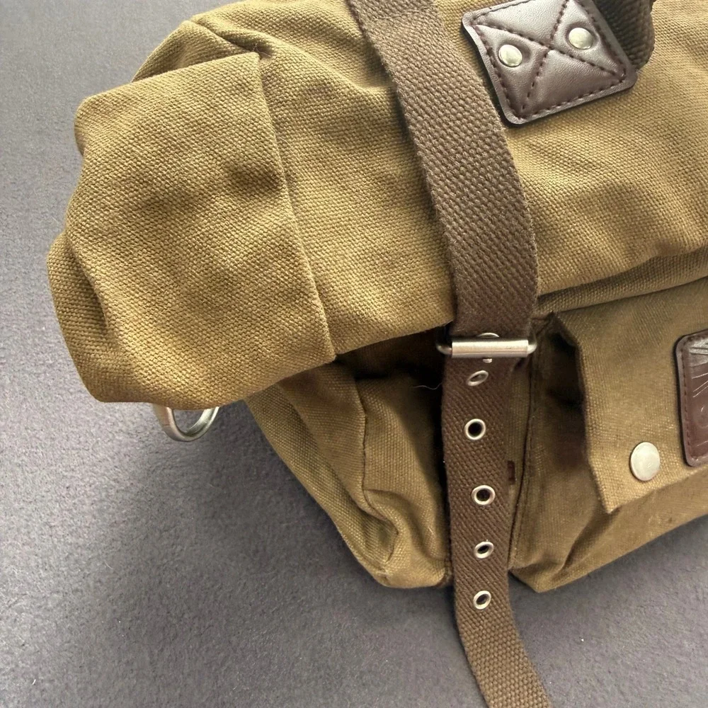 Oxford Heritage Roll Top Pannier Bag Khaki Canvas Motorcycle Tail Bag Retro